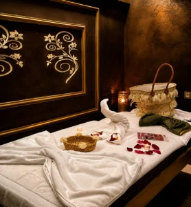 Traditional Moroccan hammam steam room in Marrakech medina